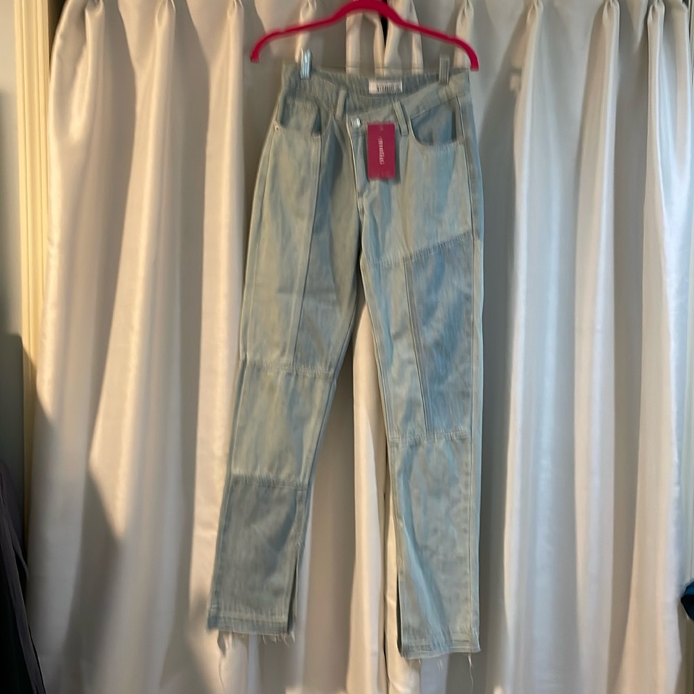 Patchwork criss cross jeans- MAKE AN OFFER- wiggle room in price!